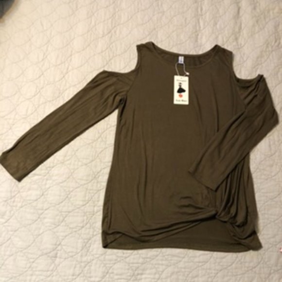 Leo Rosi Olive Green Cold Shoulder Top M NEW - Picture 5 of 10
